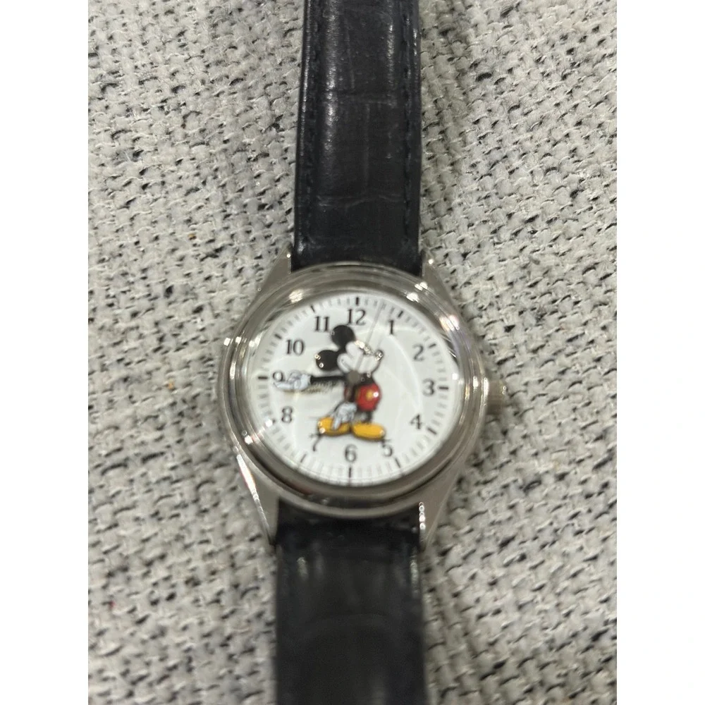 Disney Time Works Mickey Mouse Watch Womens Stainless Steel Back Genuine Leather